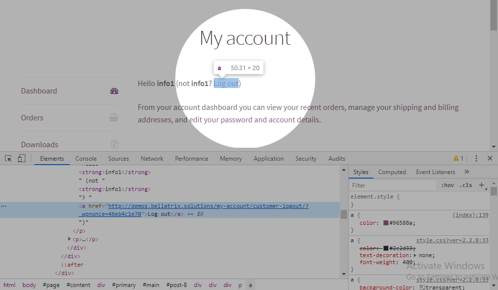 3.14 Finally, how about locating the logout link? Inspect the link