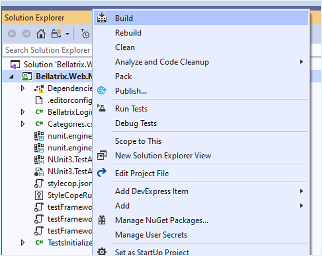 4.1 Build the BELLATRIX NUnit project